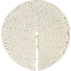 Knitted Christmas Tree Skirt Round Christmas Tree Mat Knit Thick Christmas Tree Decorations Xmas Holiday Home Party(Cream White,92cm/36inch)