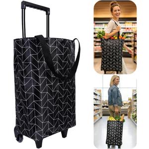Rolling Shopping Bag, Small Shopping Cart with Wheels,Collapsible Portable Waterproof Tote for Market & Grocery Runs–Gift for Women & Seniors (Black)