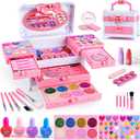 Kids Makeup Sets for Girls, 66pcs Real Cosmetic for Kids Toys with Mirror, Princess Washable Girls Makeup Kit, Non-Toxic & Safe Brithday Gifts for 3 4 5 6 7 8 10 - 12 Years OldLight Pink