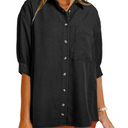 Astylish Women 2025 Denim Shirt Summer Oversized Short Sleeve V Neck Button Down Chambray Blouse Top with Pocket. Size Large