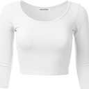 SSOULM Women's 3/4 Sleeve Scoop Neck Cotton Slim Fit Crop Top, M