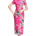 Shanghai Story Peacock Print Long Qipao Chinese Style Dress Cheap Cheongam M