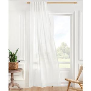 ATLINIA 100% Linen Sheer Curtains White Panels - 2 Panels Window Natural Linen Sheer for Bedroom Living Room Farmhouse Light Curtains Filtering Door Shades Privacy Rustic Boho Door Drape 84 inch