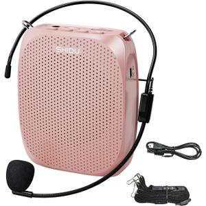 SHIDU Voice Amplifier Teachers,Megaphone Speaker Portable PA System with Microphone Headset(Work of 12hours) Supports MP3 Format Audio for Tour Guides Coaches Yoga Fitness Instructors (Rose-Gold)