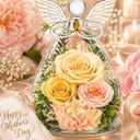 Preserved Rose in Glass Angel Figurine, Mothers Day Gifts for Mom/Wife/Grandma, Forever Flowers Rose Anniversary, Graduation or Birthday Gifts for Women Her