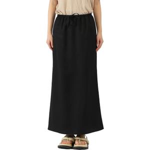 CLSEN Linen Skirt for Women with Adjustable Drawstring Ankle-Length Summer Silky Elegant Linen Skirt (Black, S)