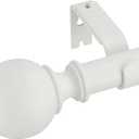 Kemmie 1" Classic Window Curtain Rod with Round Finials Simple Single Telescoping Drapery Rod, 72-144", Matted White