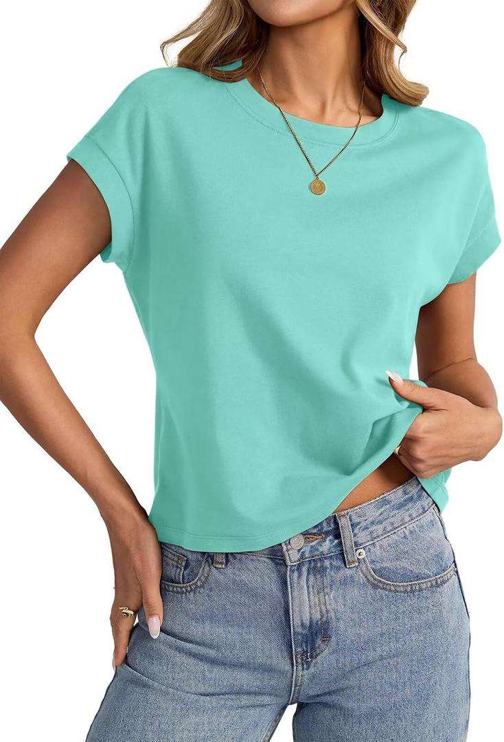 EasyGala Womens Cap Sleeve Crop Tops Cotton T Shirts Crewneck Loose Fit Short Sleeves Tee Summer Fashion Clothes 2026, Size XS