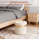 xuperbonus Small Ottoman with Storage,Folding Round Ottoman with Gold Trim,Velvet Storage Stool,Foot Stool with Soft Padded,Foot Rest for Living Room13x13x12.4(Beige,1pcs)