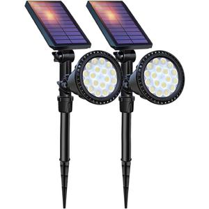 DBF Solar Outdoor Lights, 600LM Solar Spot Lights Outdoor Waterproof, 2-in-1 Adjustable Landscape Spotlights LED Flag Pole Light for Garden Yard Patio Driveway Garage Pool(Cool White, 2 Pack)
