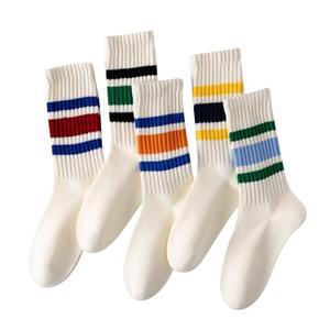 DarkCom Striped Crew Socks Seamless, or Solid Cotton Tube Socks, Casual Comfort 5 Pairs for Women and Men
