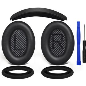 SOULWIT Replacement Kit for Bose QuietComfort QC35/QC35 ii Over-Ear Headphones, Ear Pads Cushions + Headband + Silicone Earpads Cover Protector - Black
