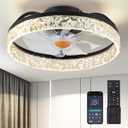 Ceiling Fans with Lights Low Profile - 15.7" Flush Mount Modern Ceiling Fans with Remote Control, Bladeless Enclosed Ceiling Fans for Indoor Bedroom, Living Room and Kitchen