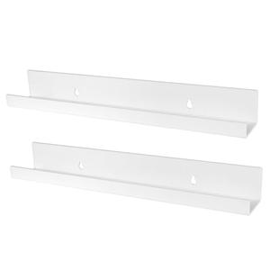 Evron Acrylic Floating Shelves – 2-Pack White Wall Shelf for Bathroom, Bedroom, or Kitchen – Easy Installation with Adhesive (No-Drill) or Screws (Drill Required) – 13.8" Modern Rack (White 2 Pack)