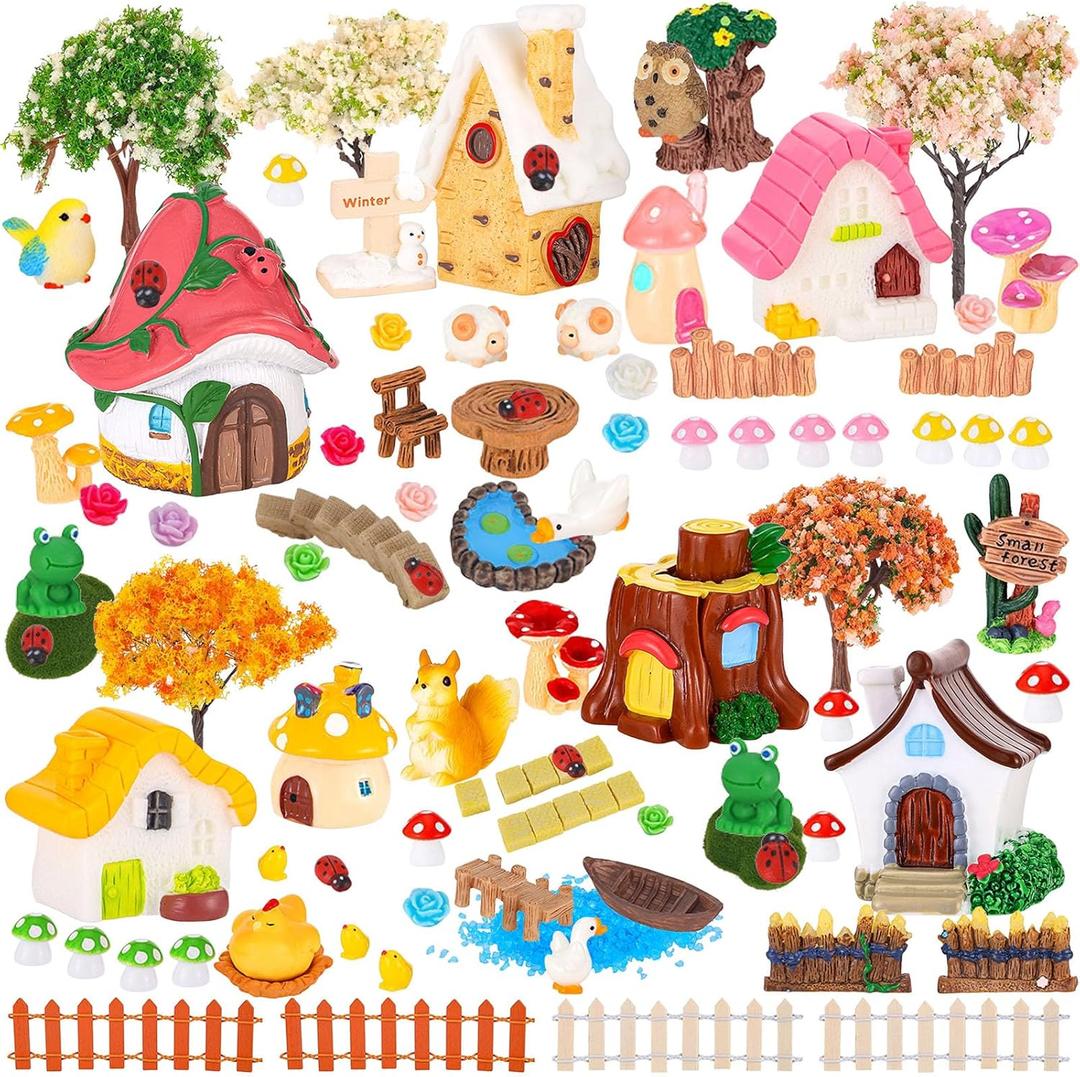 118 PCS Mini Fairy Garden Accessories Kit Cute Miniature Garden Decorations Set Tiny Figurines for DIY Micro Landscape Terrarium Dollhouse Succulent Craft Decor Potted Horticulture Ornaments