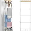 Over The Door Towel Rack,5-Tier Over Door Towel Racks for Bathroom,Towel Rack with Hooks and Basket Door Hanging,Blanket Ladder for Living Room White