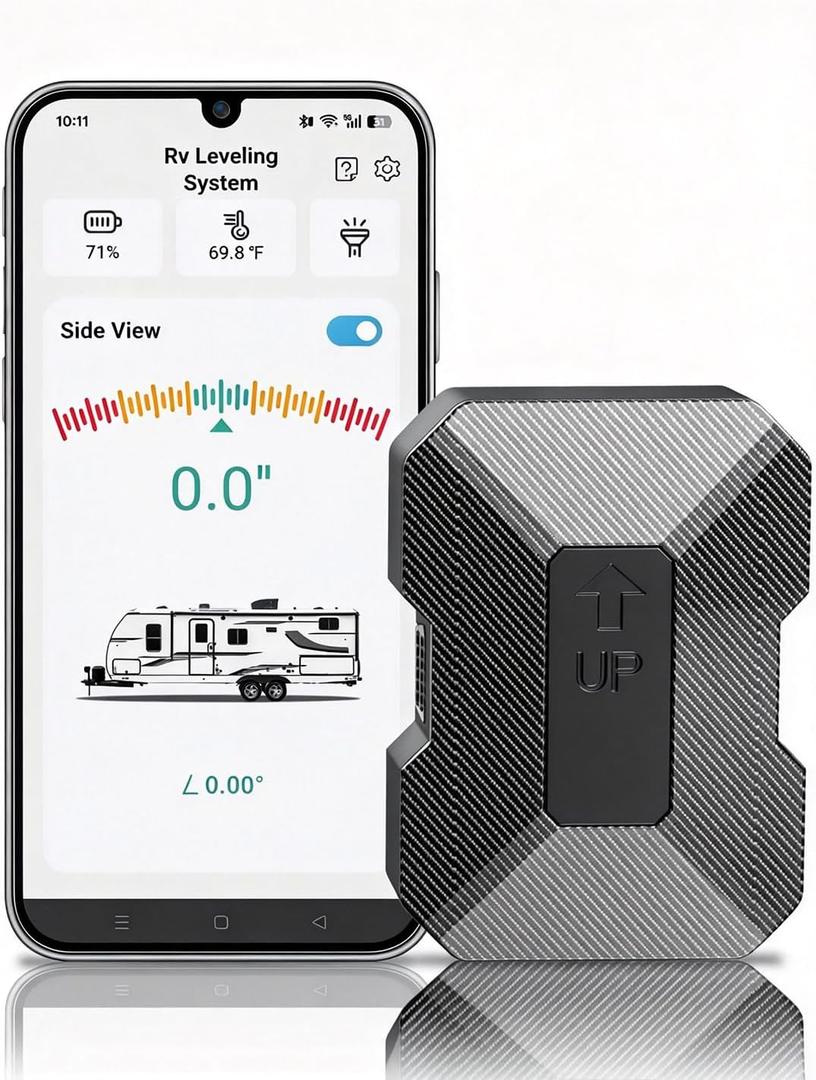 Wireless RV Leveling System - User-Friendly Phone App with Real-Time Precise Leveling Measurements, Advanced Wireless RV Level and Camper Leveling System, Included AA Batteries (3.7")