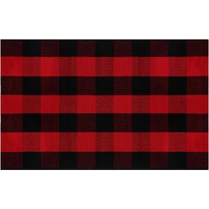 Plaid Outdoor Rug 19.7x31.5 Soft Red and Black Rug Non Slip Christmas Door Mat for Holiday Porch Entryway