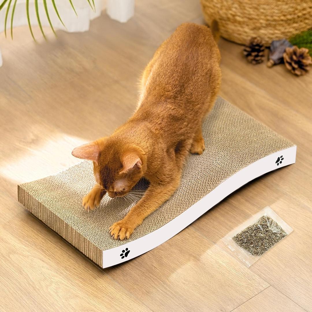 Cat Scratcher, Durable Scratch Pad, Corrugated Cardboard Scratching Board for Indoor Cats, Heavy Duty, Double-Sided Usability, Recyclable, with Catnip, Medium, 1 Pack (White)