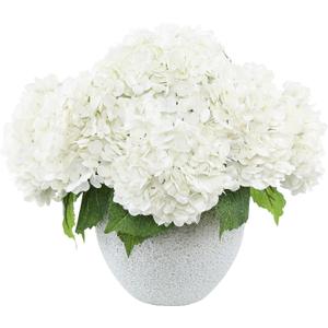 LFF 3Pcs White Hydrangea Artificial Flowers, 8.66" Large Real-Touch Latex Blooms with 22" Long Stems, Faux Hydrangea for Outdoor Planter Indoor Home Table Centerpieces Wedding Decor Bouquets