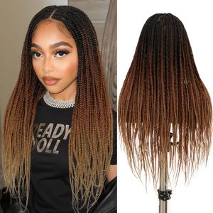 Fancy Hair Braided Wig for Black Women Square Knotless Box Braided Wigs Full Double Lace Glueless Braids Wig with Baby Hair Synthetic Ombre Brown to Blonde Braid Wig 26 inch