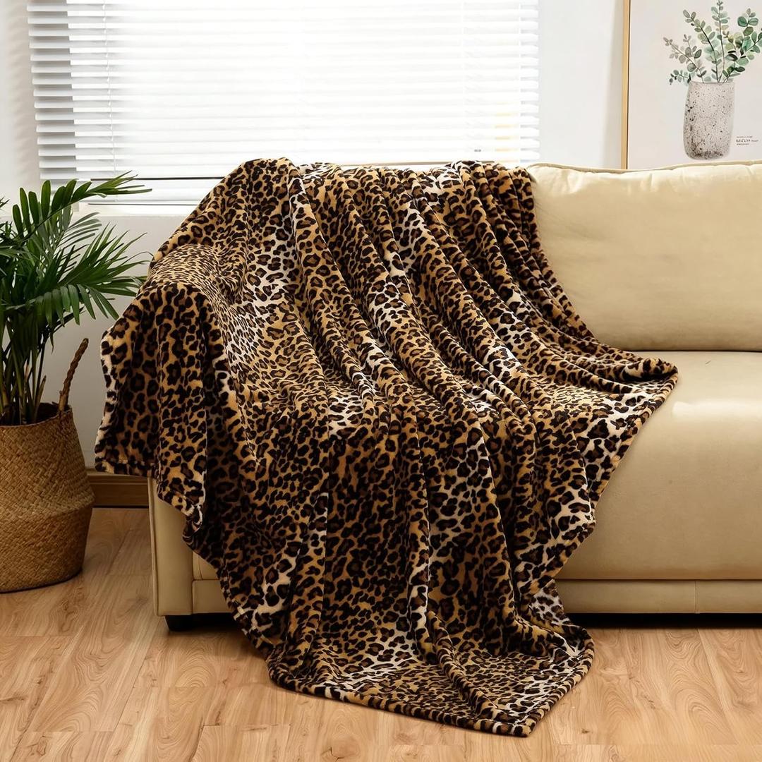 Bnuitland Leopard Print Flannel Twin Size Blanket for Bed Sofa Couch Travel, 300 GSM Double Sided Super Soft Fuzzy Fluffy Cheetah Print Blanket for Adults and Kids, 60x80 inch