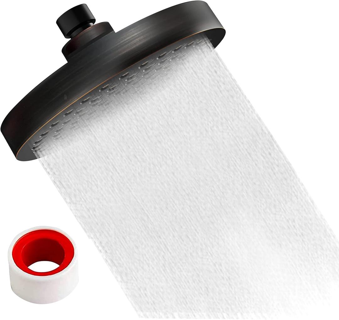 High Pressure Shower Head 6 Inch | Showerhead Is Perfect For Homes With Low Water Pressure | Leakproof Fixed Shower Heads With Angle-Adjustable Swivel Ball - (Oil-Rubbed Bronze)