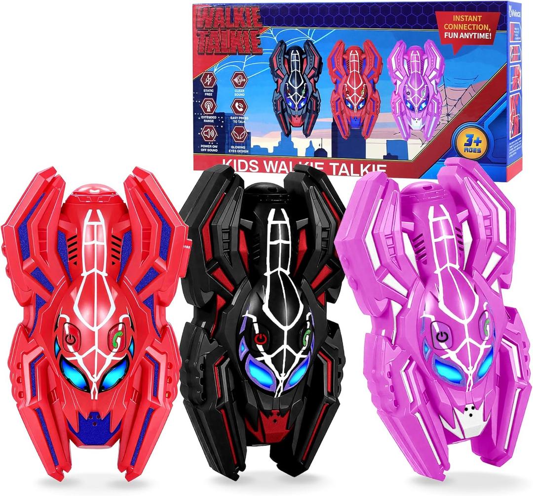 Vvinca Spider Walkie Talkies for Kids Toys Ages 3 4 5 6 7 8 9 10 Boys Girls 3 Pack Superhero Toys Lanyard Long Range Clear Sound Outdoor Game Camping Gear Spy Gadgets & Easter Christmas Birthday Gifts (09 Red+Pink+Black)