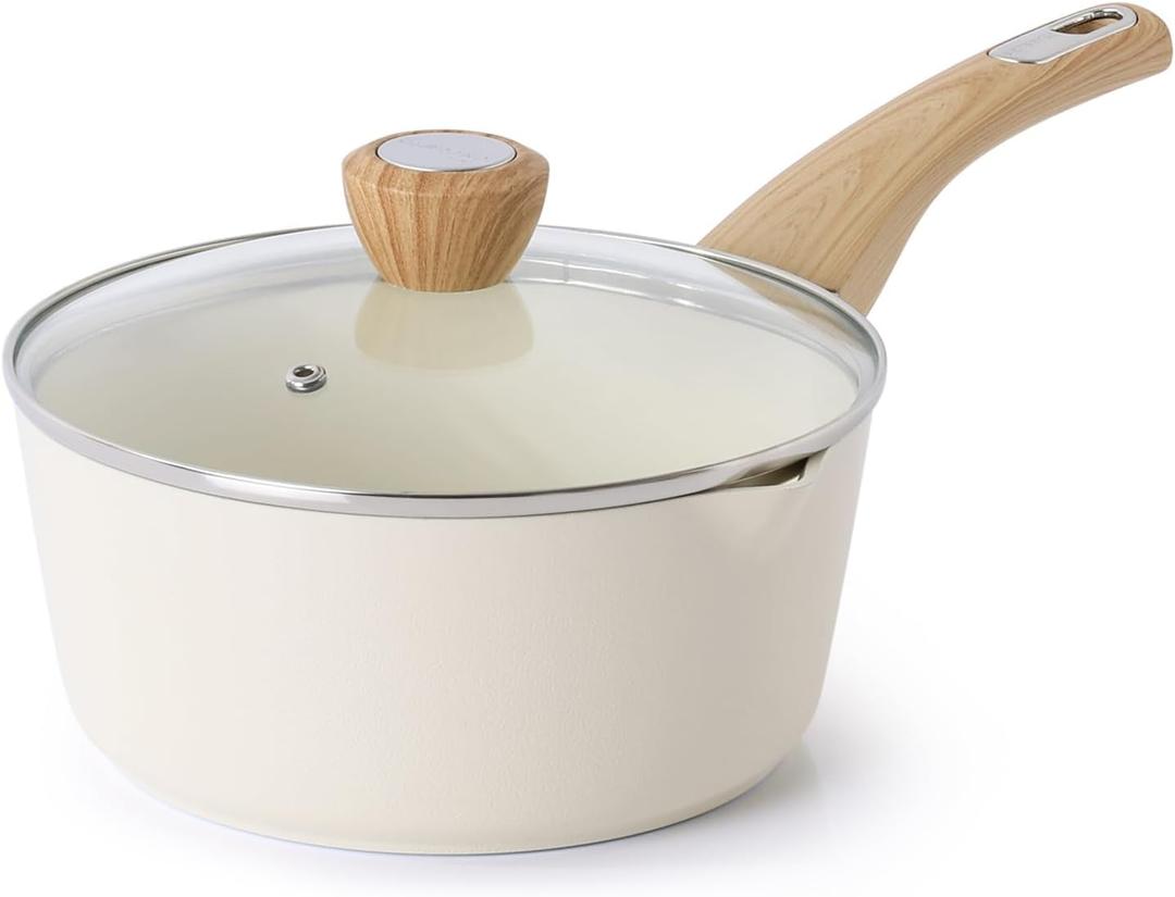 SENSARTE Nonstick Sauce Pan with Lid, 3QT Sauce Pot, Stay-cool Handle, Multipurpose Handy Little Saucepan, Induction Capable, PFOA Free, White