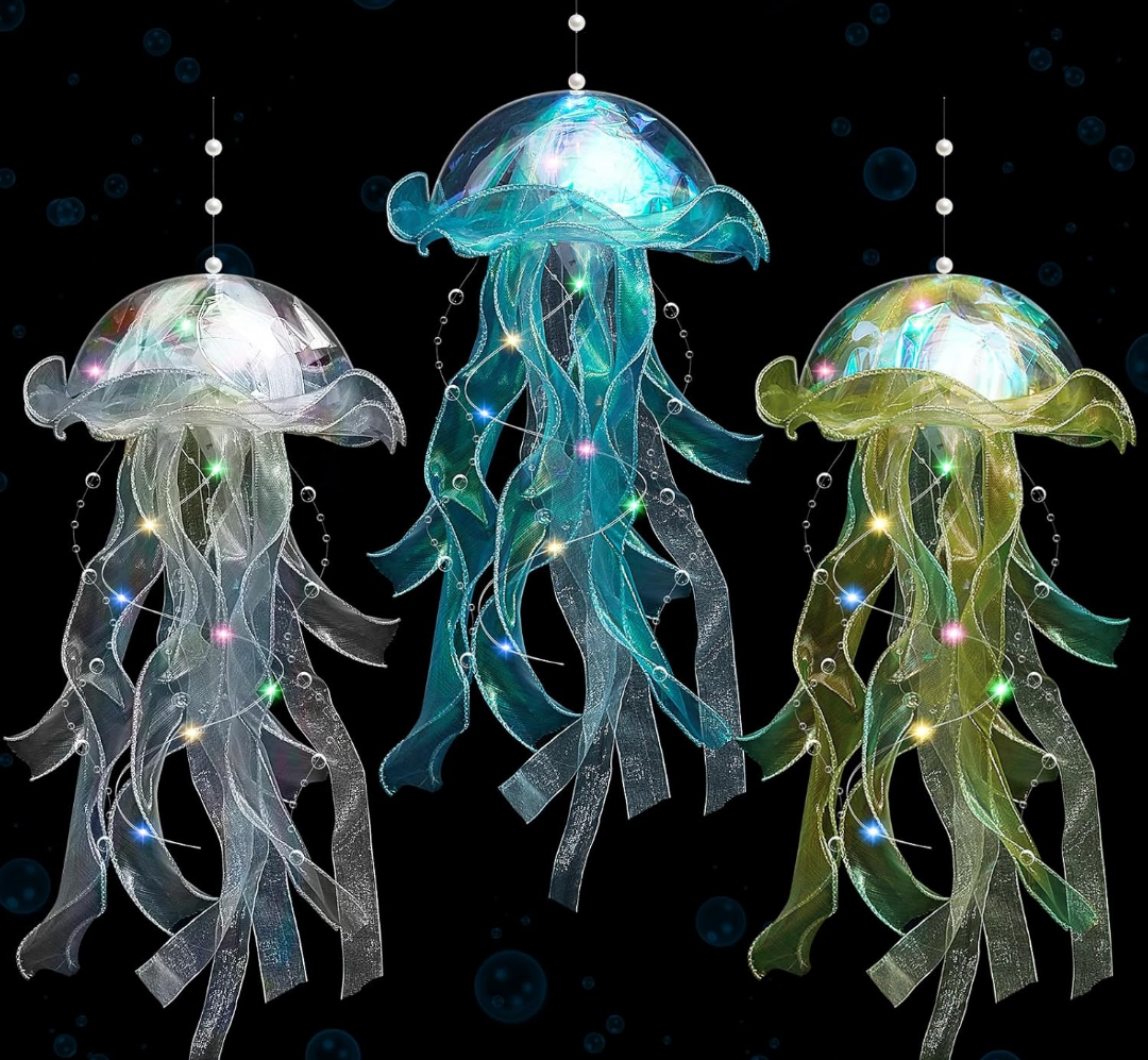 3 Pcs Jellyfish Lamp Colorful Jelly Fish Light Hanging Jellyfish Decorations LED Lantern for Birthday Under Sea Mermaid Wedding Decor(Blue, Yellow, White)
