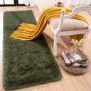 Runner Rug for Bedroom, 2x6 Soft Shag Fluffy Area Rugs for Girls Boy's Room, Plush Shaggy Carpet with Non-Slip Bottom for Living Room Dorm, Olive Green