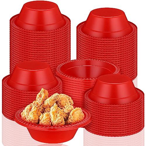 Lallisa 100 Pcs 12oz Red Disposable Plastic Bowls Dessert Cups Ice Cream Snack Salad Soup Food Serving Bowls for Valentine 4th of July Independence Day Christmas Party Favor Picnic