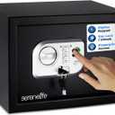 SereneLife Electronic Fingerprint Safe | Heavy Duty Money Safebox | Digital Touch Pad Lockbox with Code & 2 Keys | Small Safe Box for Home or Office, Secure Cash, Firearms | 13.8 x 9.8 Black