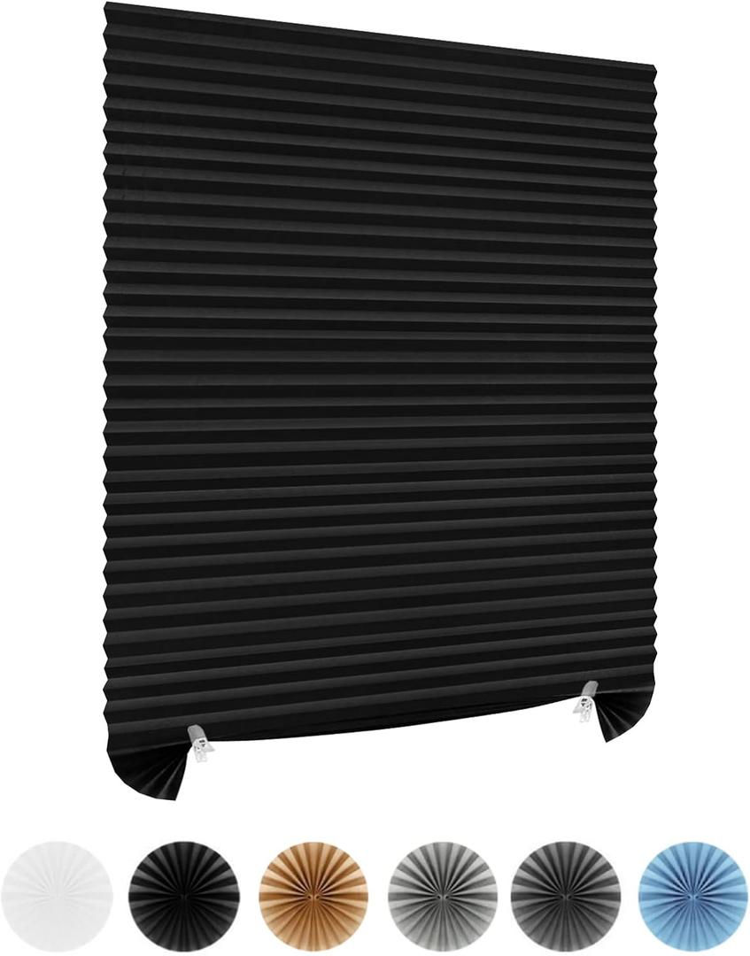 Window Blinds Cordless Blackout No Drill Cut to Size Clip On Stick On Self Adhesive Temporary Blinds Pleated Paper Blinds for Windows Doors Shades for Home Nursery Bedroom Kitchen Bathroom