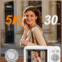 5K Digital Camera with Auto Focus, 80MP Point and Shoot Camera for YouTube, Dual Screen Vlogging Camera for Travel, 18X Zoom Compact Camera for Beginners & Teens with 32GB Card, White