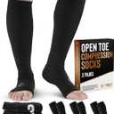 Doctor's Select 3 Pairs Copper Toeless Compression Socks for Men - 20-30 mmHg Open Toe Compression Socks Women, Toeless Socks, Knee High, Black