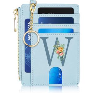 Slim Card Holder for Women, Initial Slim Wallet for Women RFID Blocking Thin Travel Wallet,PU Leather Credit Card Holder, Personalized Birthday Gifts for Women Sister Mom DaughterBlue