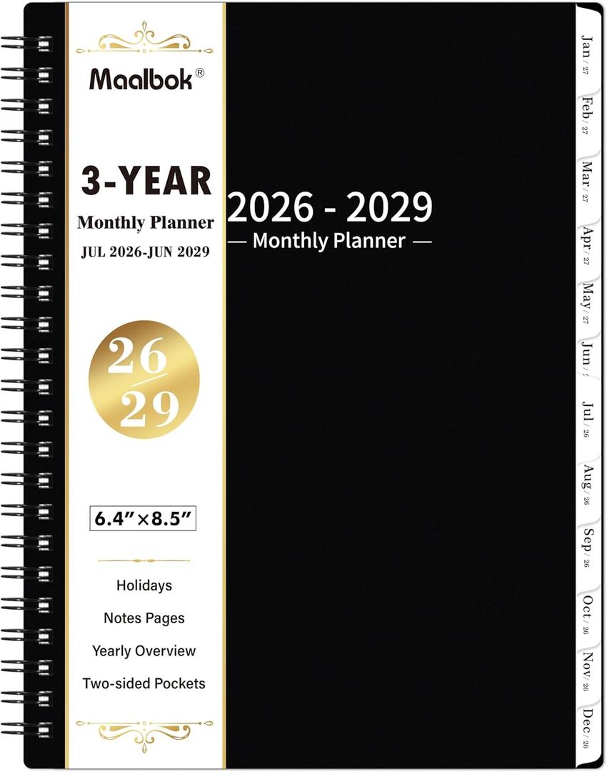 2026-2029 Monthly Planner/Calendar - 3 Year Monthly Planner 2026-2029, July 2026 - June 2029, 6.4" x 8.5", 36 Months Planner with Tabs, 30 Notes Pages, Double-Side Pocket, Holidays, Julian Dates