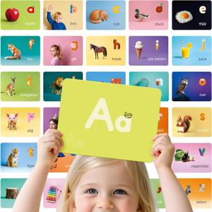 Dotimo Alphabet Picture Mnemonic Cards, 26 Uppercase & Lowercase Letter Learning Cards for Kids Letter Cognition, ABC Montessori Early Learning Tool for Toddlers, Classroom & Home Activity (Rectangular)