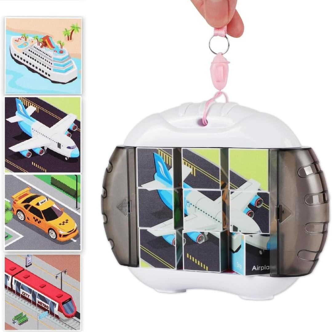 3D Rotating Puzzles for Kids 3 4 5 6 7 8 Year Old, 4 Puzzles in 1, Toddler Toy for Travel, Car, Airplane, Road Trip Activities, Fine Motor Skills, Fidget, Boys & Girls Gifts