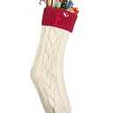 Mr. Pen- Christmas Stockings with Initials, 18", Letter E, Cream and Red, Cable Knit Stockings for Christmas, Cable Knit Christmas Stocking for Christmas, Large Knit Stockings Christmas