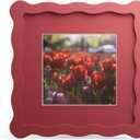 6x6 Picture Frame with Mat for 4x4, Wavy Edge Wooden Real Glass Photo Frame for Tabletop and Wall Hanging, Red, 1 Pack