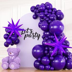 2 x 83Pcs Dark Purple Balloon Garland Kit with 2 Foil Star Balloons, 18/12/10/5 Inch Matte Purple Latex Balloons for Princess Birthday, Baby Shower, Bachelorette Party Decorations
