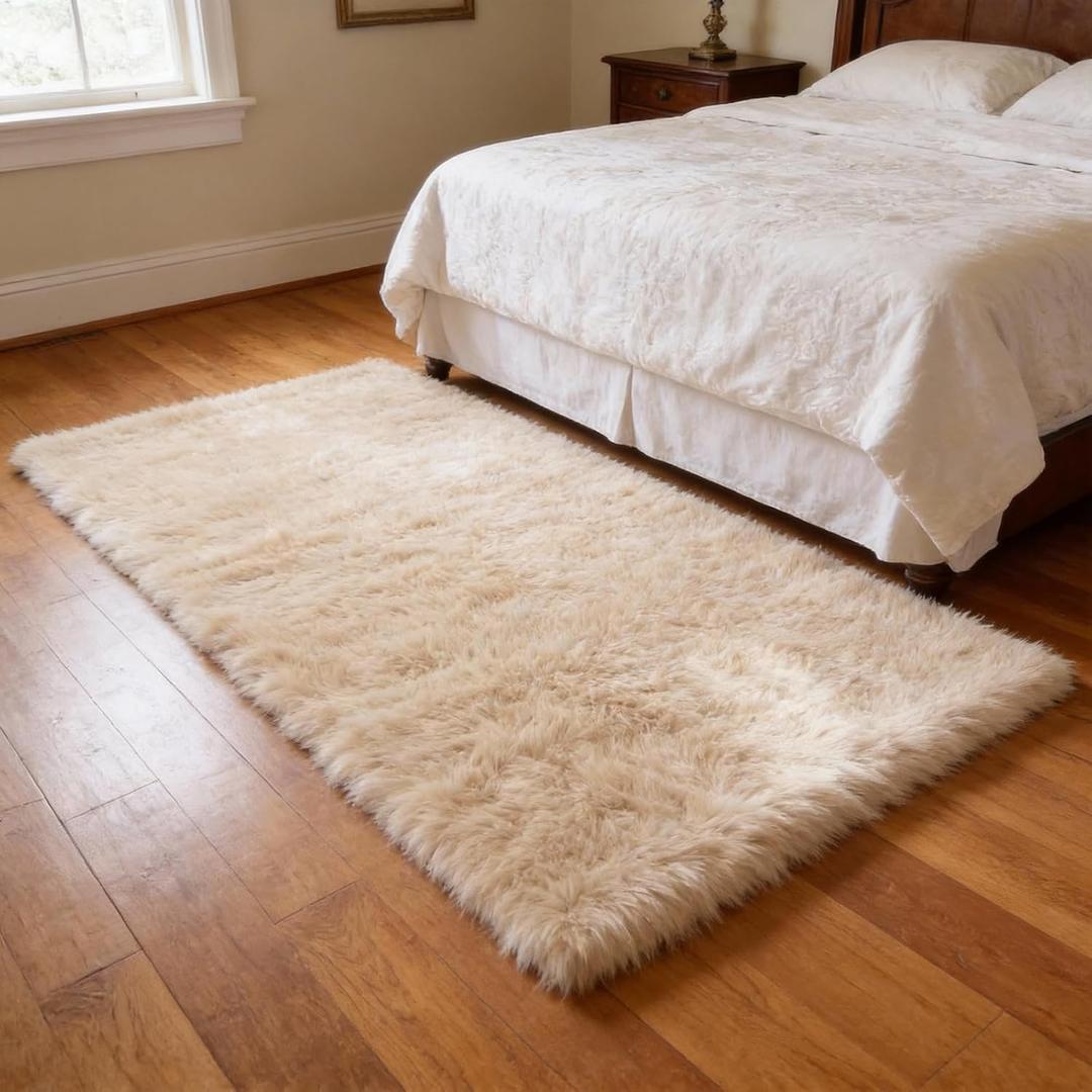 2x3 Solid Fluffy Camel Area Rug  Washable, Durable,Small Bedroom Rug, Non-Slip High Pile Shag Rugs for Living Room, Bedroom, Bedside, Dorms, Nursery Rooms, Kids Room, Soft Indoor Floor Carpet