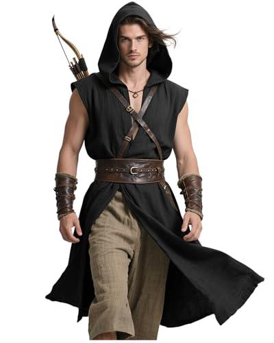 Joukavor Medieval Sleeveless Surcoat Renaissance Tabard for Men Halloween LARP (Black, M)