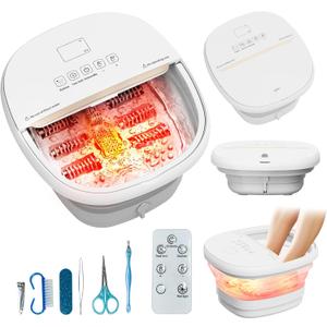 Pedicure Foot Spa with Bubble and Heat,Collapsible Foot Soaking Tub with Remote Control,Pedicure Tools for Feet,Foot Bath Soak Tub Gift for Women/Men,Mom/Dad (Off-white)