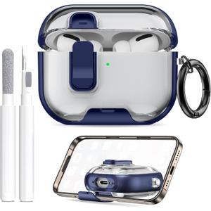 for AirPods Pro 3 Case (2025) with Phone Stand & Cleaner Kit, Cute Soft Silicone Cover for AirPods Pro 3rd Genera case with Keychain for Women Men with Keychain for Airpod Pro case(2025) Dark Blue