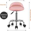 KKTONER PU Leather Round Rolling Stool with Foot Rest Height Adjustable Swivel Drafting Work SPA Task Chair with Wheels (Pink)