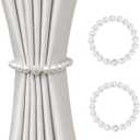 2 x Magnetic Curtain Tiebacks, Curtain Holders for Bedroom Decor, 2 Pack Pearl Curtain Tiebacks for Home, Office, Window Decoration(White)