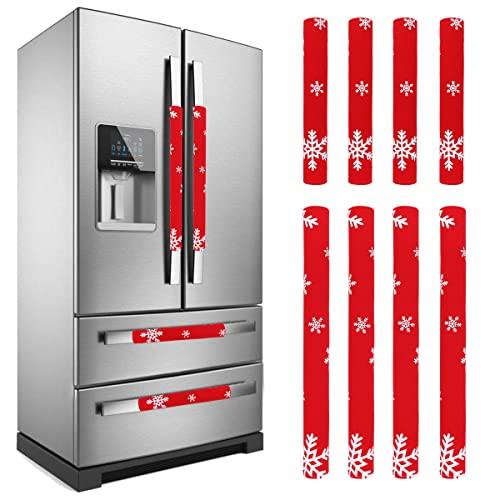 LimBridge Christmas Refrigerator Door Handle Cover, Design with Snowflakes, Two Sizes Red 8pcs Handle Cover for Kitchen Fridge, Microwave, Dishwasher Handle Decorations